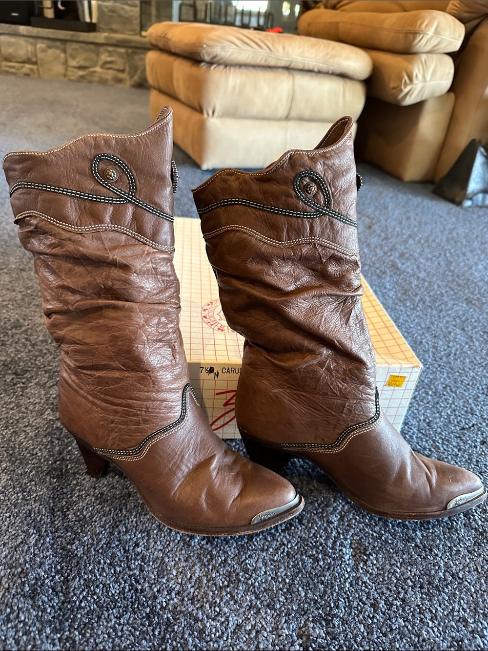 Vintage Zodiac Brown Leather Mid-Calf Heeled Boots 7.5 N.